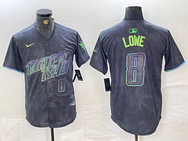 Men Tampa Bay Rays #8 Lowe Nike MLB Limited City Connect Black 2024 Jersey style 4